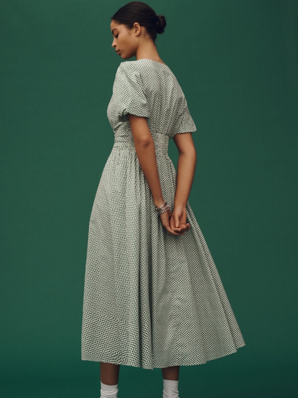 Anthropologie The Katerina Button-Front
Dress Green White V-Neck Smocked Waist - Picture 3 of 7